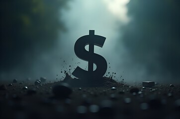 Dollar Sign Cracking Amidst Dark Stone