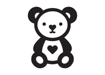 Obraz premium valentine teddy day logo silhouette vector, teddy bear with heart silhouette vector illustration design, cute black silhouette teddy bear holding heart logo vector silhouette on white background