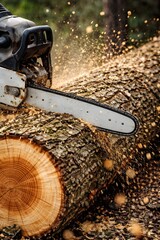 chainsaw cutting wood