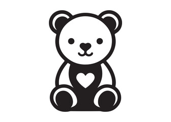 Obraz premium valentine teddy day logo silhouette vector, teddy bear with heart silhouette vector illustration design, cute black silhouette teddy bear holding heart logo vector silhouette on white background