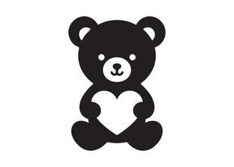 Obraz premium valentine teddy day logo silhouette vector, teddy bear with heart silhouette vector illustration design, cute black silhouette teddy bear holding heart logo vector silhouette on white background