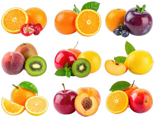 Collage of various fresh fruits, showcasing a vibrant array with appealing arrangements
