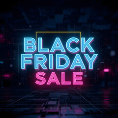 Naklejka premium Vibrant Black Friday sale sign with neon lights in dark background