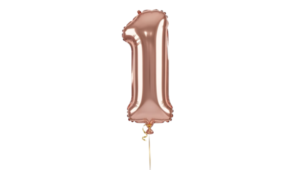 Rose gold number one balloon isolated on white background for anniversary celebration