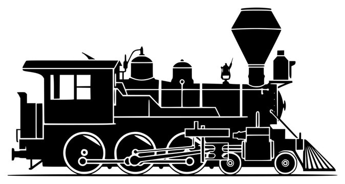 the black silhouette of an old steam locomotive, black, locomotive, old, silhouette, steam locomotive, train, against transparent background