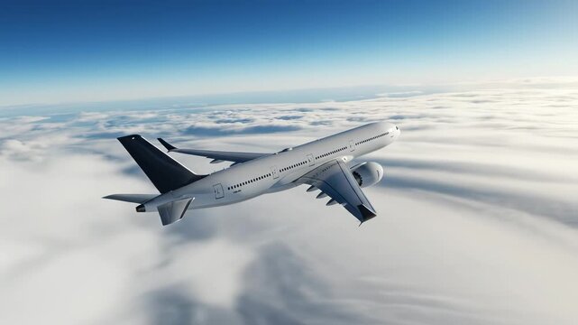 Airplane flying above clouds