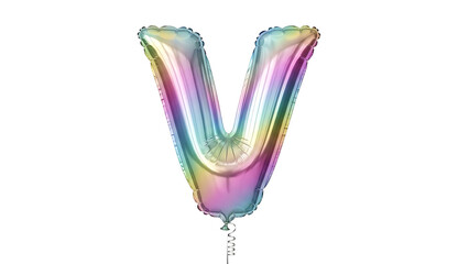 Beautiful rainbow colored v shaped foil balloon isolated on white background for party decoration