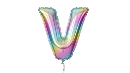 Beautiful rainbow colored v shaped foil balloon isolated on white background for party decoration