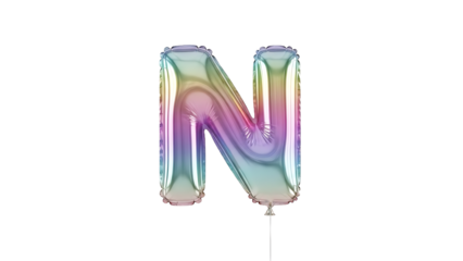 Beautiful rainbow colored foil balloon in the shape of alphabet letter n, isolated on white background