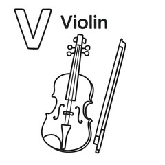 Alphabet Coloring Page Featuring Letter V and Violin