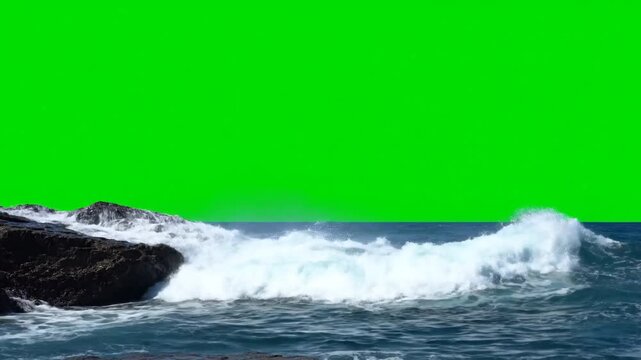 Powerful Water Splashing And Crashing On Rocks on Green Screen