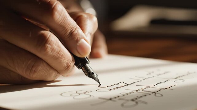 Hand writing with fountain pen