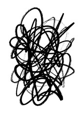 Chaotic black scribble lines with a spray paint texture on a white background, creating an energetic abstract graphic design element