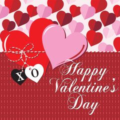 Happy valentine's day with hearts, xo and lettering