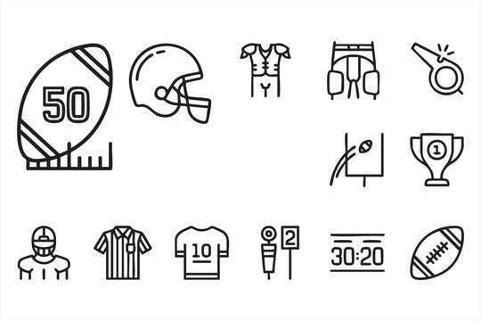 American football icons for game analytics, team performance dashboards