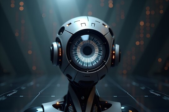 Robot Face Close Up - Futuristic Technology - Powered by Adobe