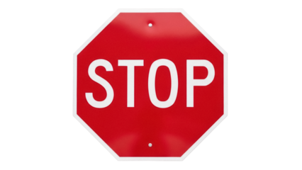 Red stop sign PNG isolated on transparent background, octagon shape traffic sign for road safety and transportation