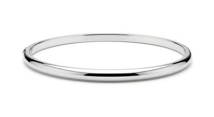Simple, elegant silver bangle bracelet on a clean white background, symbolizing purity and timeless style.