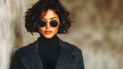 A woman wearing sunglasses and a black coat