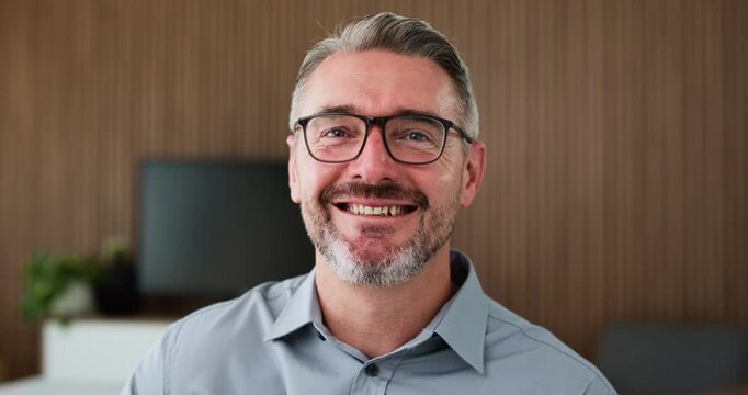 Happy, business and face of mature man in office for financial consultant, investor and career. Professional, corporate and portrait of person with confidence, smile and pride for finance advisor