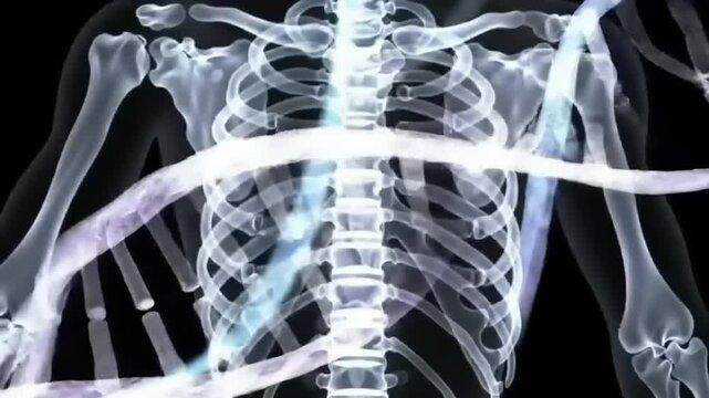 Human chest Xray in scientific illustration.