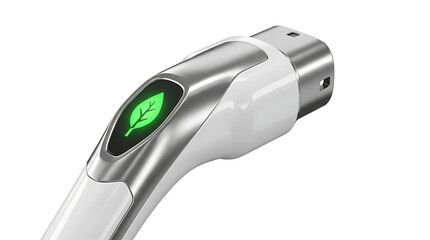 Electric Vehicle Charging Plug with Green Eco Leaf Icon Isolated on White Background Sustainable Transportation Concept