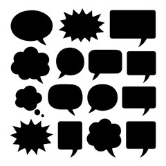 Silhouettes of Speech and Thought Bubbles in Various Shapes, Comic and Cloud Styles, Isolated Black Vector Icons on white Background