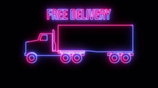 Free delivery service icon animated 4K video isolated on black background. Free shipping. 24 hour and fast delivery. 4K Video motion graphic animation	
