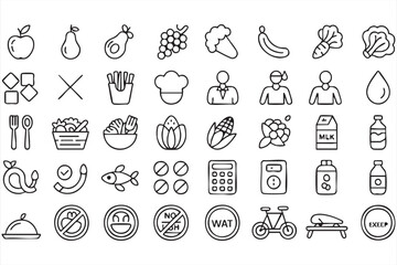 Vegetable Fruit and Protein Icons for Balanced Diet Platforms