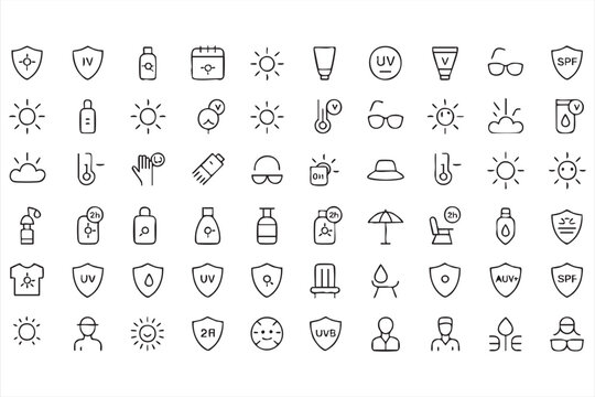Dermatology Sun Care Outline Symbols for Medical Branding and Packaging