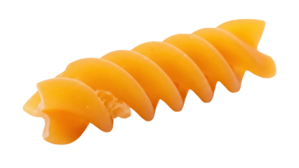 Single fusilli pasta isolated PNG, uncooked durum wheat semolina spiral noodle for Italian cuisine and healthy eating on transparent background