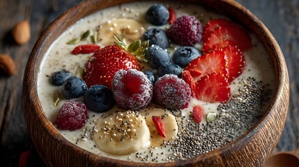 A bowl of fruit and nuts with a spoon in it