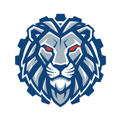 Mechanical robotic lion head logo emblem