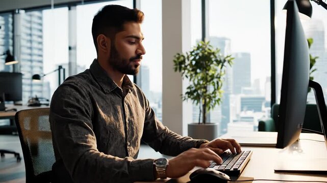 Man working on computer in office