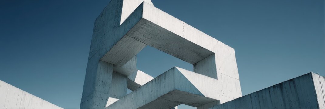 Modern architectural detail of a concrete structure against a clear blue sky.