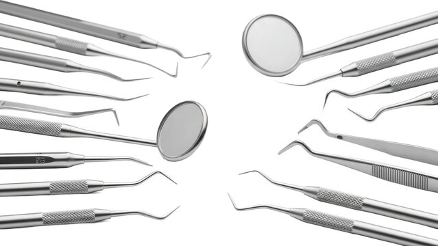 Dental instruments arranged on transparent background isolated on transparent background