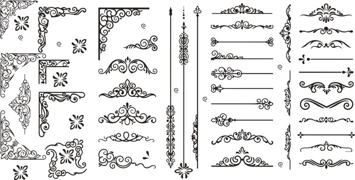 Black corner line border icon set ornamental elements design eps