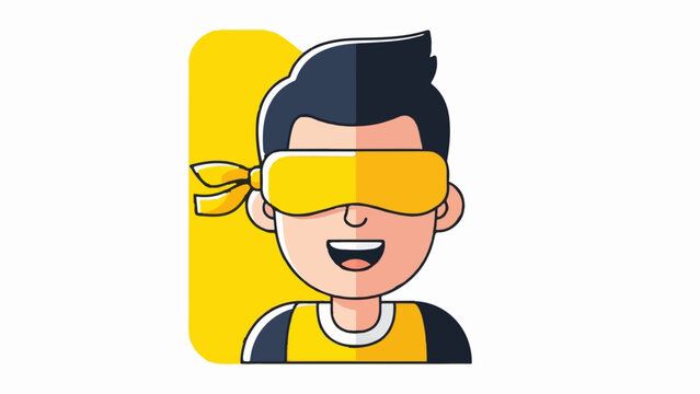 A cartoon character with a yellow blindfold and a big smile