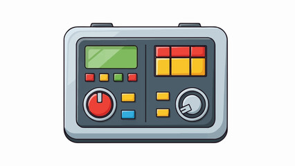 Obraz premium A cartoonish digital device with a green screen, buttons, and knobs