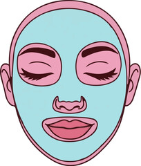 Fototapeta premium A cartoon face wearing a light blue face mask with pink skin