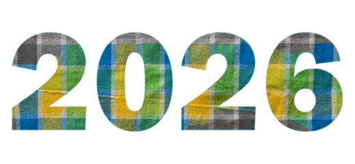 Year 2026 Number with Plaid Textile Fabric Texture Isolated on Transparent Background