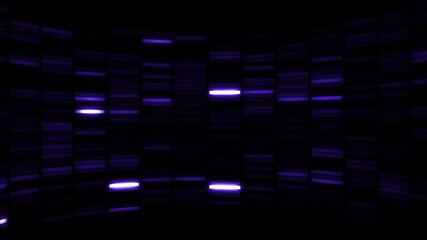 Abstract glowing purple digital equalizer bars representing futuristic science data flow visualization - Powered by Adobe