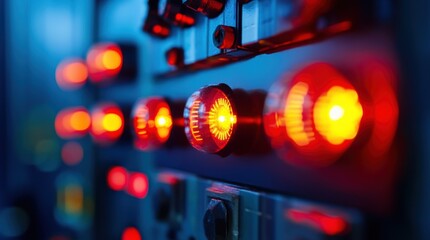 A highresolution image showing a series of blinking LED lights on a control panel with one light glowing intensely to indicate a critical equipment failure.