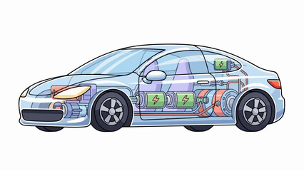 Fototapeta premium A cutaway illustration of a modern electric car showing its internal components, batteries, and motor