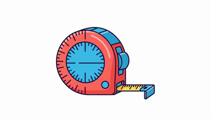 A colorful cartoon tape measure with its yellow metal tape extended