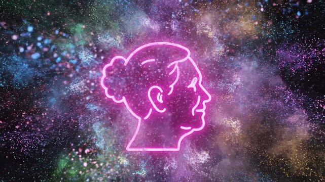 Vibrant Pink Silhouette of Human Head Surrounded by Explosion of Particles Dynamic Abstract Art with Creativity and Imagination in Vibrant Colors and Movement video