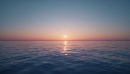 Obraz premium Serene sunset over a calm ocean with a vibrant sky reflecting on the water's surface.