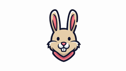 Fototapeta premium A cute, cartoon-style illustration of a light brown bunny face with pink inner ears and a pink neck accent