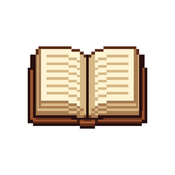Open Book Pixel Art Icon for Retro Games and Education