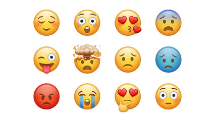 Fototapeta premium Emojis Faces Expressing Various Emotions on White Background